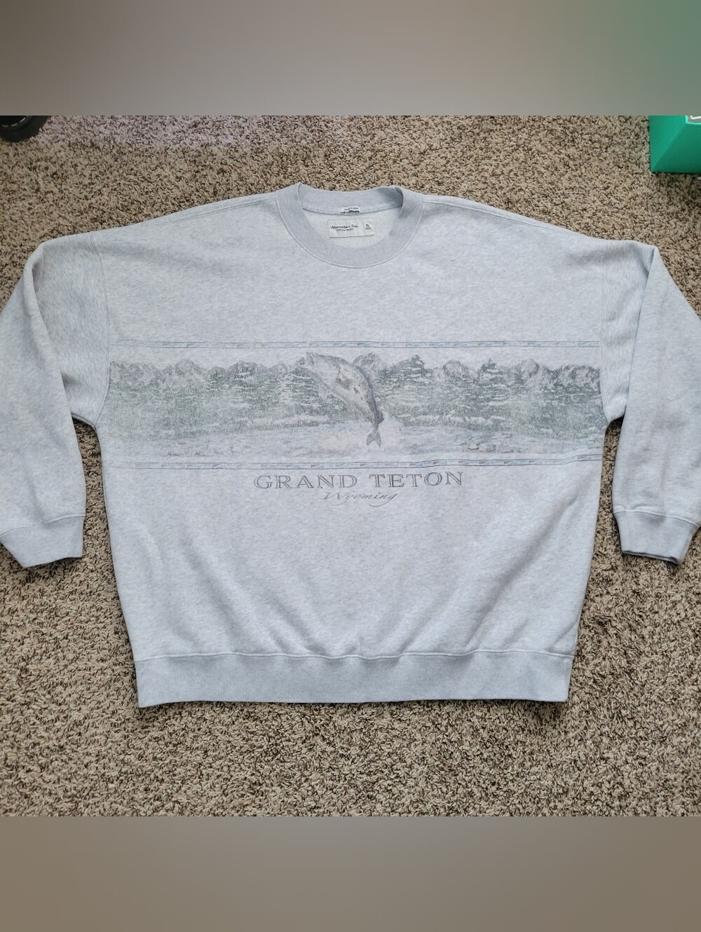 Abercrombie & Fitch Sweatshirt Grand Teton Wyoming Gray Fish XL Extra Large